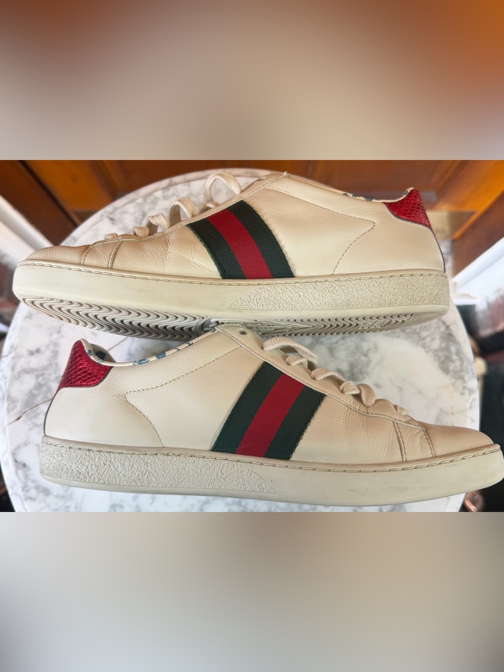 Gucci Ace Low Sneaker Leather Guccy Print Logo SEGA Eu 38 1/2, US 8.5 - Picture 3 of 13